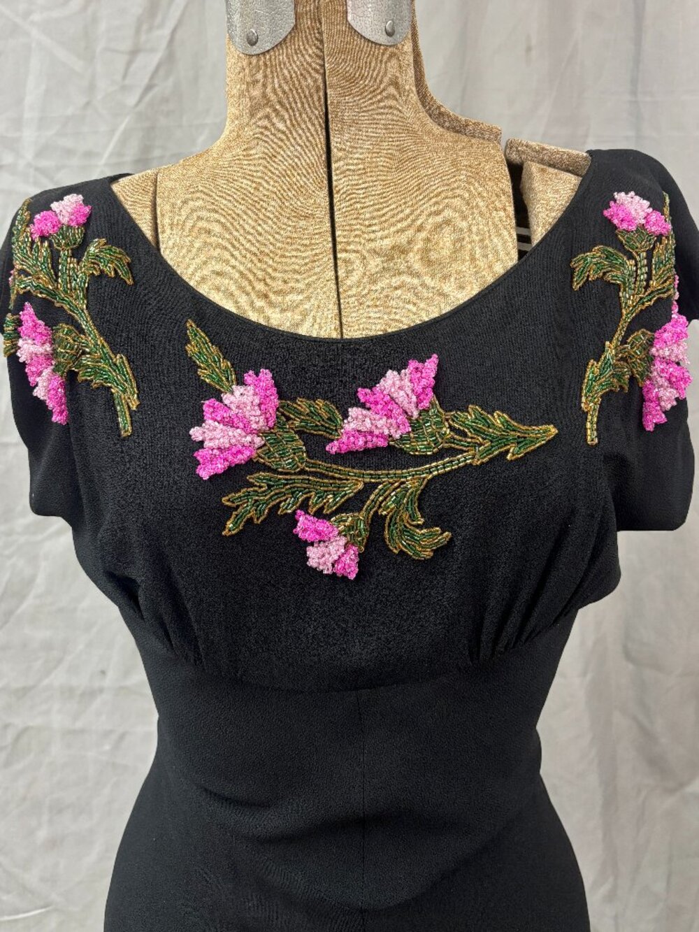 Vintage 1940s Rayon Crepe Beaded Dress